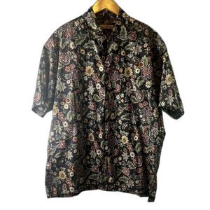 Paradise Blue Men's Floral Print Cotton Button Up Size Large